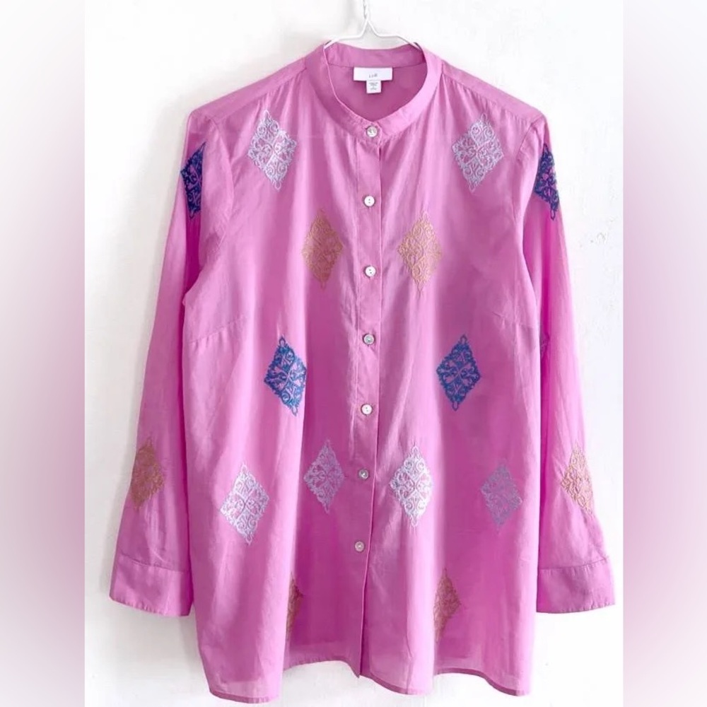 J. Jill Embroidered 100% Cotton Tunic Top Pink Size Small - Picture 5 of 5